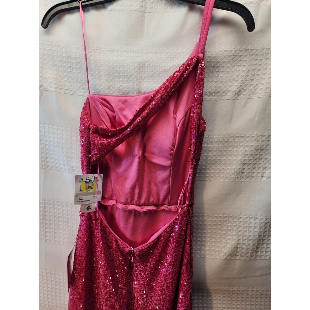 Morgan & Co Prom Dress Juniors Sz 1 Pink Maxi One Shoulder Sequin Backless 1148 - Picture 11 of 15